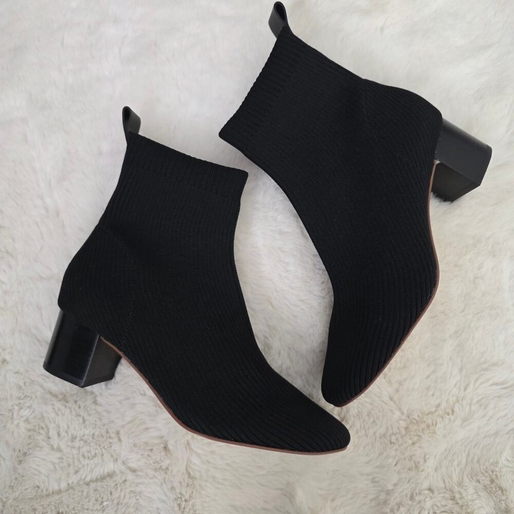 Everlane The Glove Boot Black Knit Stretch Sock Ankle Boots Block Heel 7.5 NEW